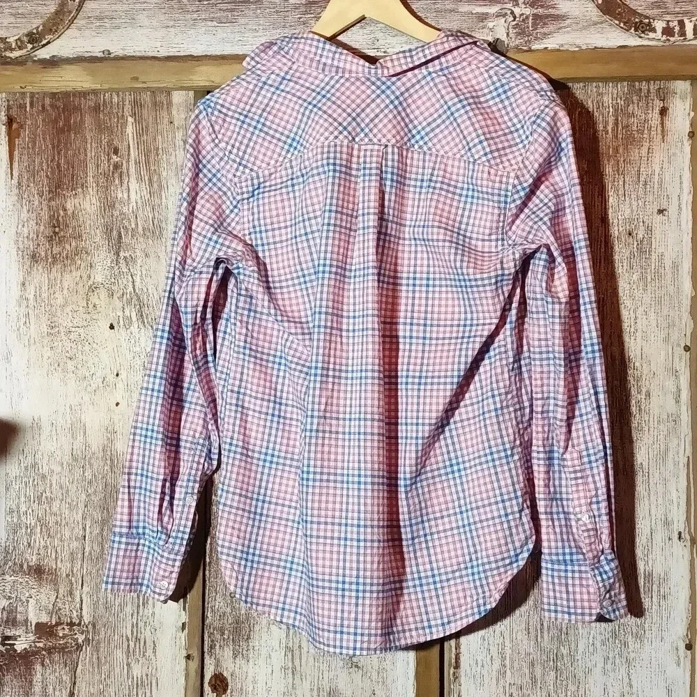 J. Crew Cotton cowgirl gingham pullover v-neck partial button up long sleeve - Picture 7 of 9